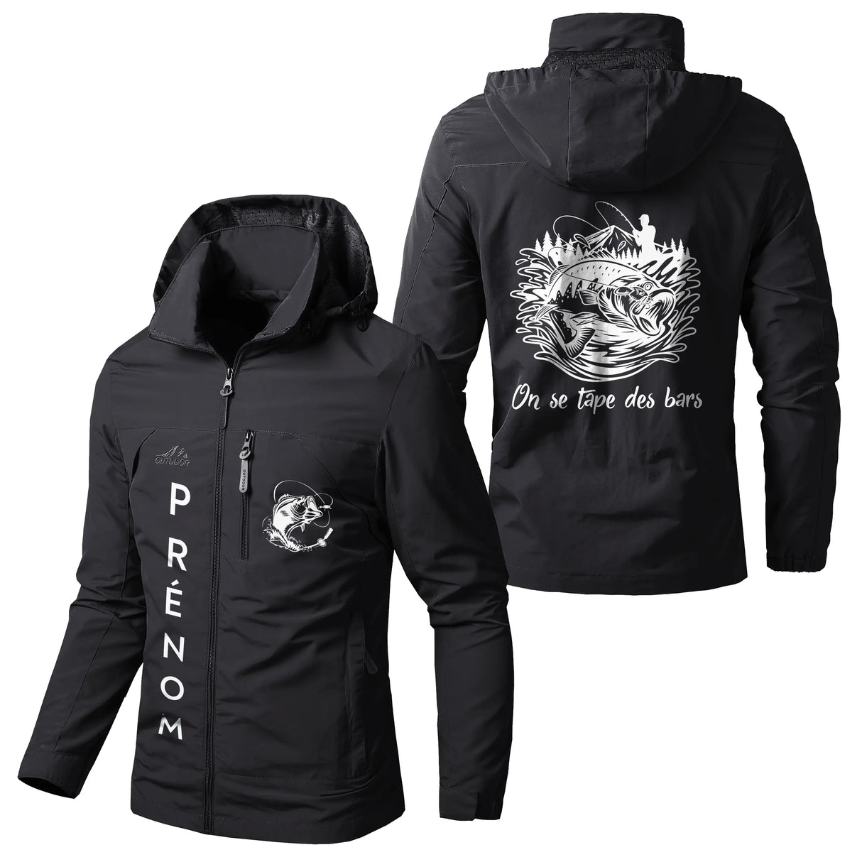 Veste Imperméable et Coupe-Vent Personnalisée - On Se Tape Des Bars, Pêche Du Bar - CT05092356 Noir