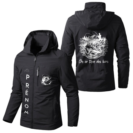 Veste Imperméable et Coupe-Vent Personnalisée - On Se Tape Des Bars, Pêche Du Bar - CT05092356 Noir