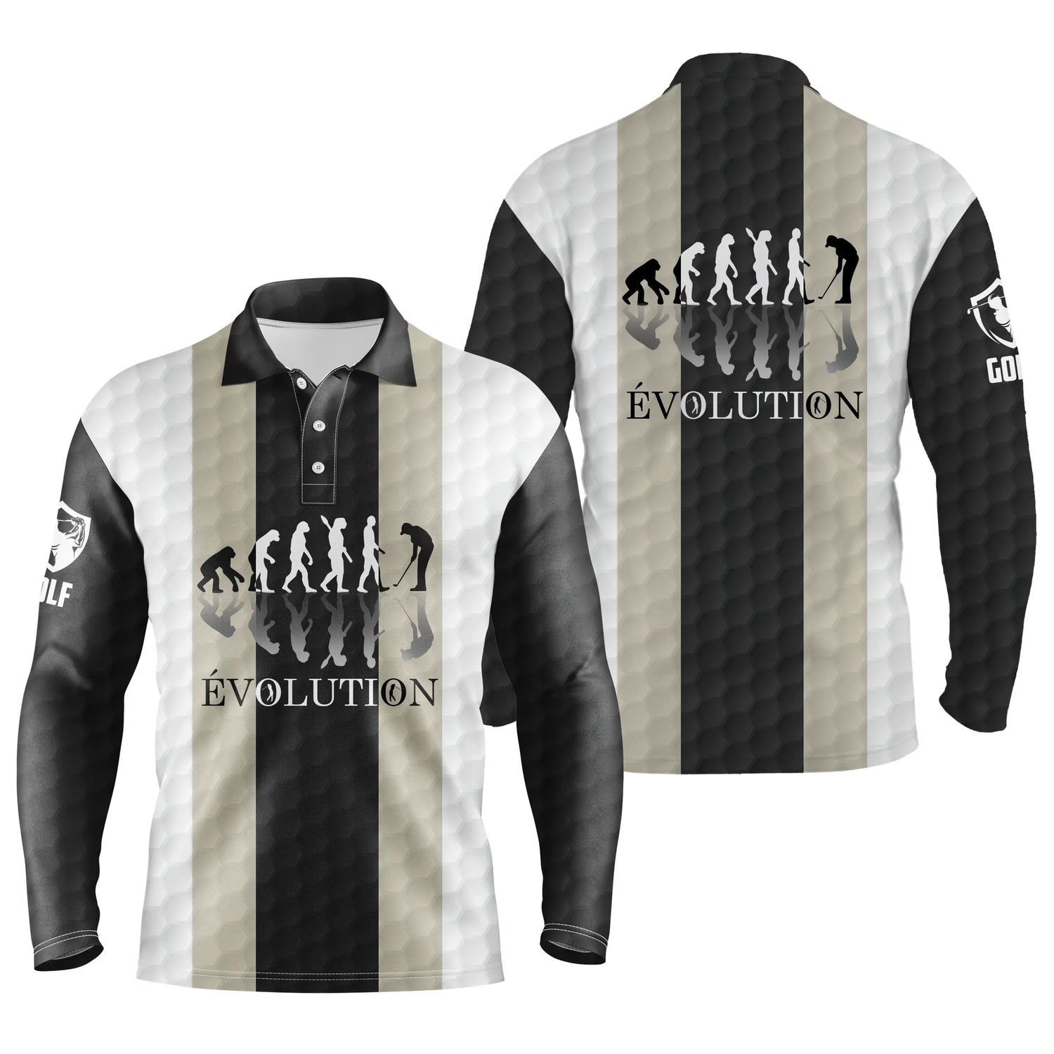 Polo de Golf, Cadeau Humour Fan de Golf, Motif Balle de Golf, Ăvolution d'un Golfeur - CT06072233 - Polo Manches Longues Unisexe