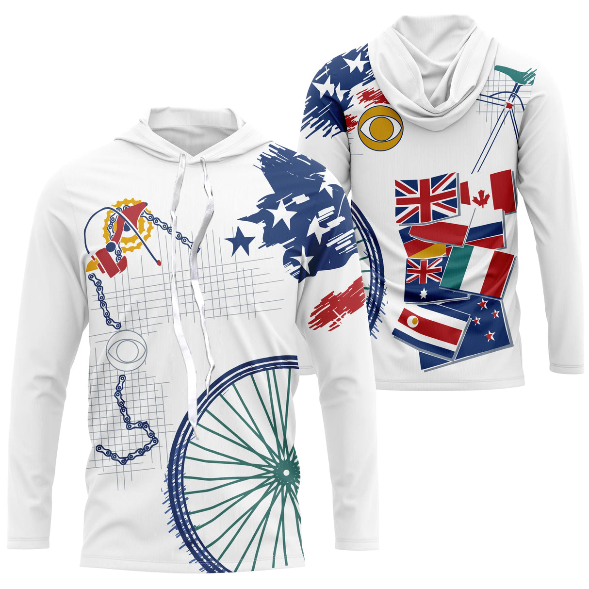 T-shirt cyclisme variante avec drapeaux et vélo international