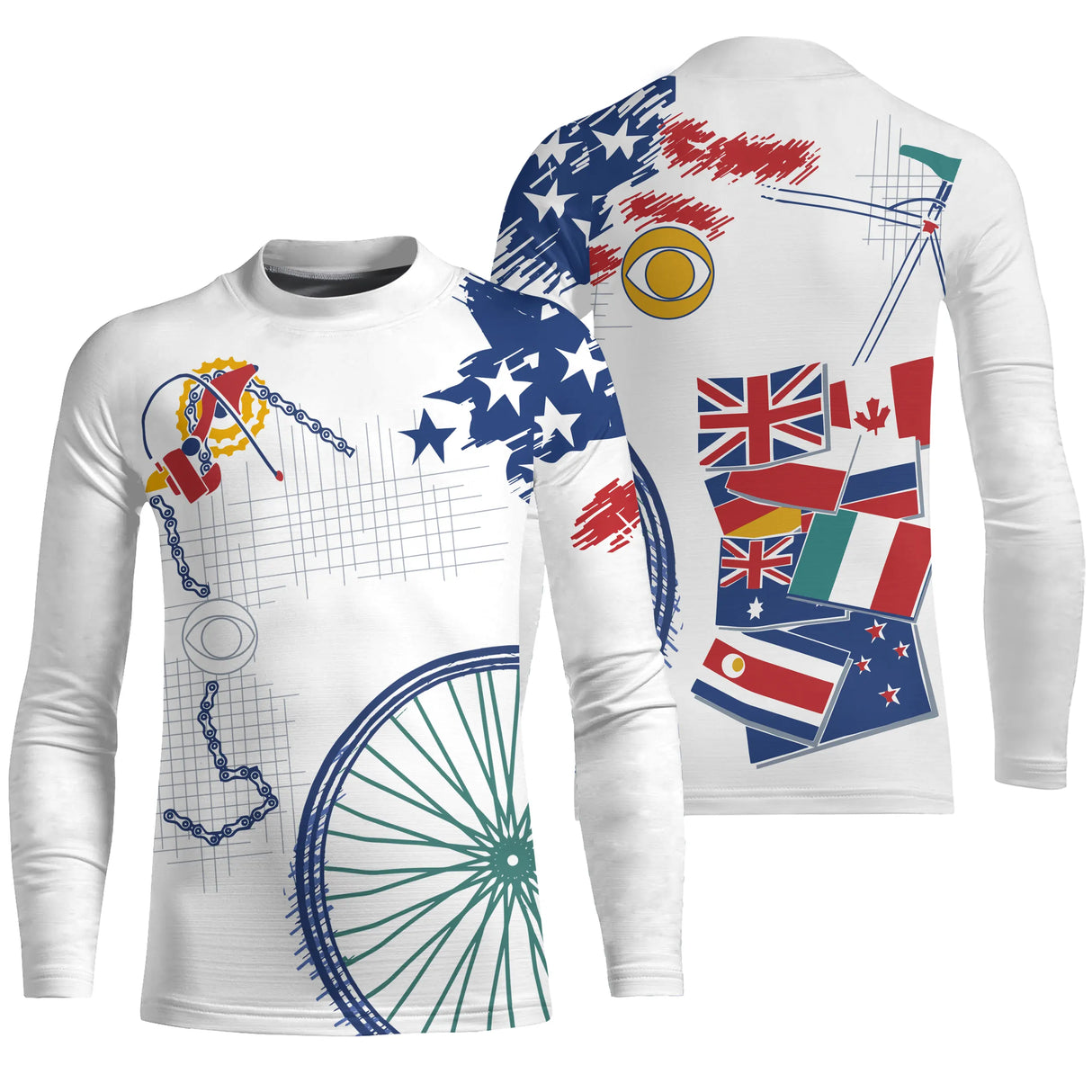 T-shirt cyclisme variante avec motif international et vélo