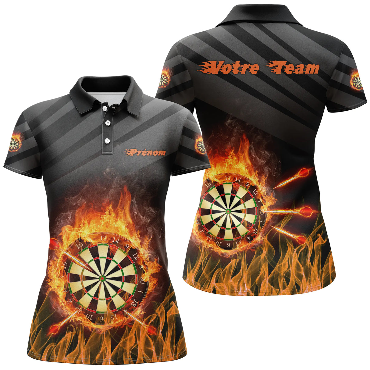 Polo Darts Flammes - Design Incandescent avec Cibles en Feu - Parfait pour Joueurs Passionnés et Équipes de Tournois – AL08062442 - Polo Femme