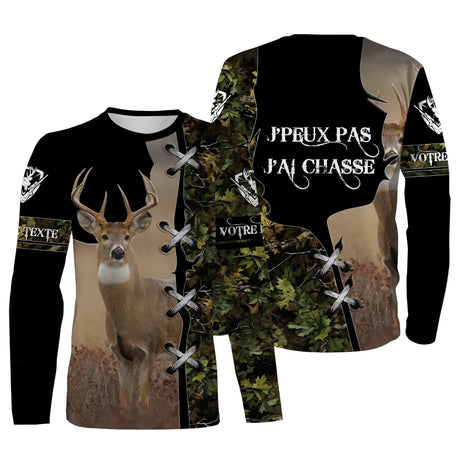 Camouflage Chasse Au Cerf Forêt Noir, J'peux Pas, J'ai Chasse - CT08112226 T-shirt All Over Manches Longues Unisexe