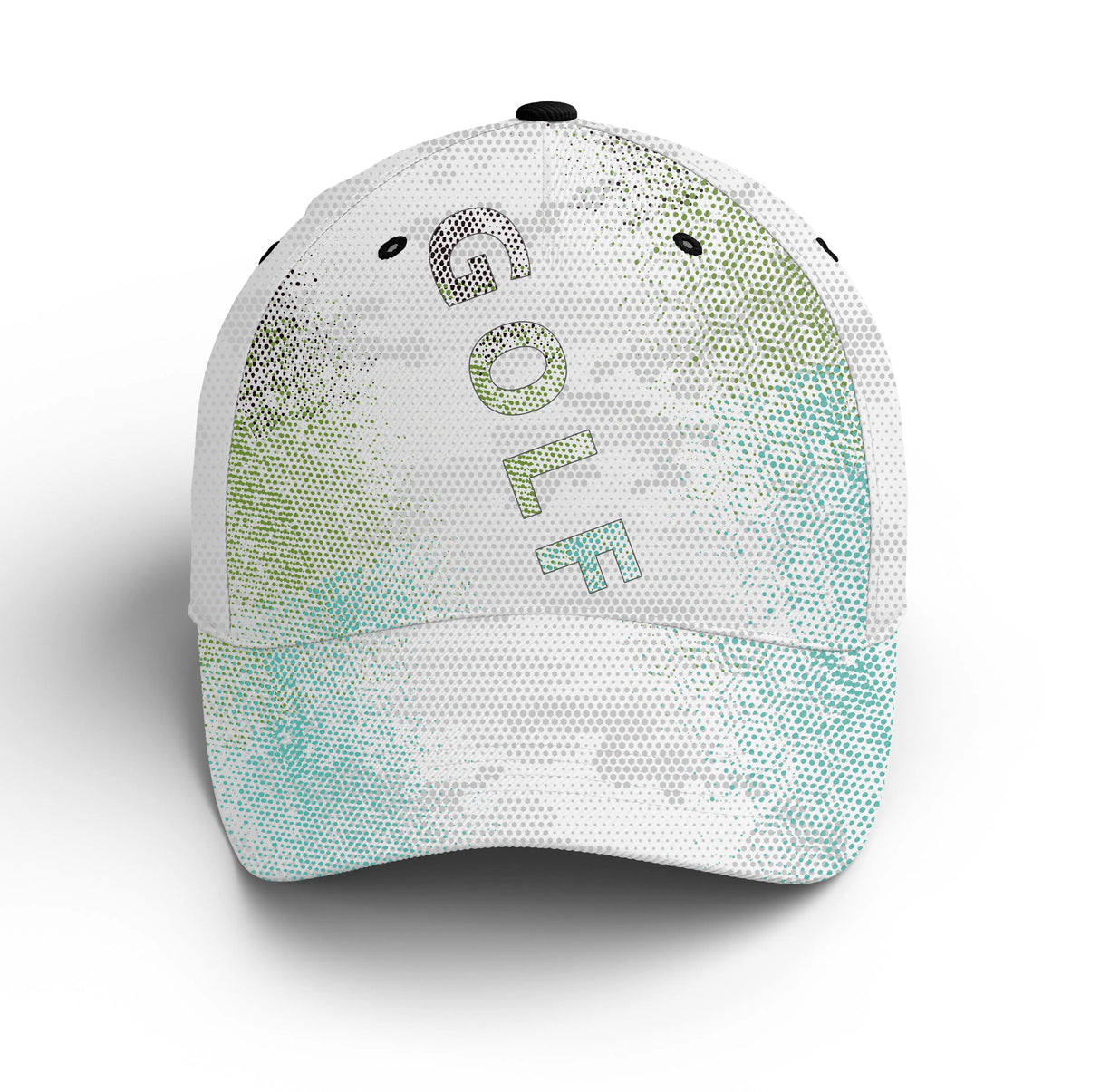 Casquette golf blanc immaculé all-over silhouettes minimalistes golfeurs unisexe parcours