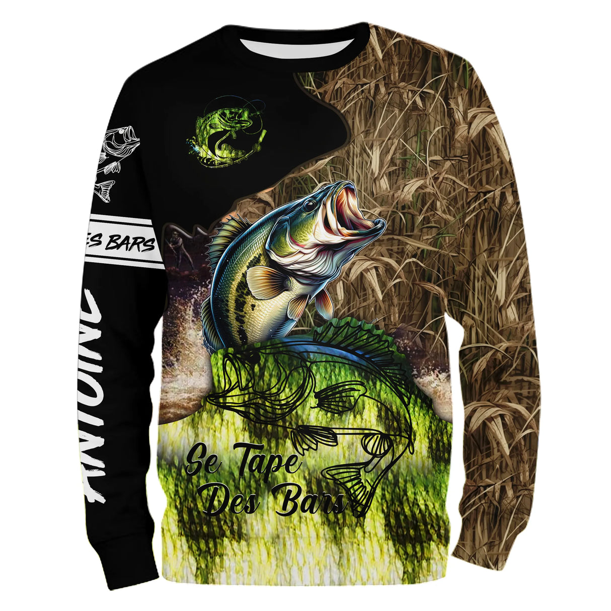 Sweater all-over pêche bar camouflage roseaux manches longues unisexe Be The Bait carnassier