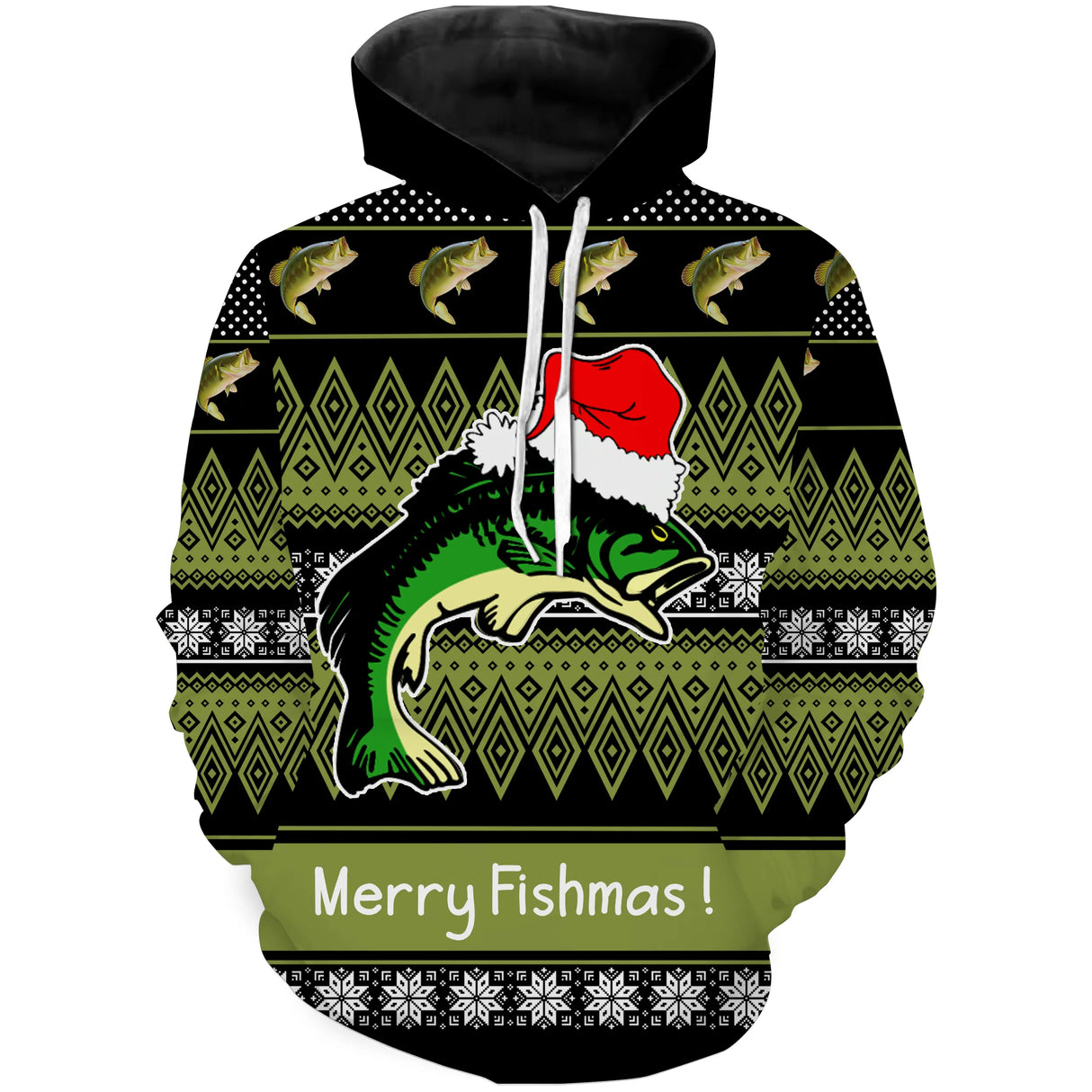 Sweat zippé Noël Fishmas jacquard poisson et bonnet, tenue festive humoristique de réveillon