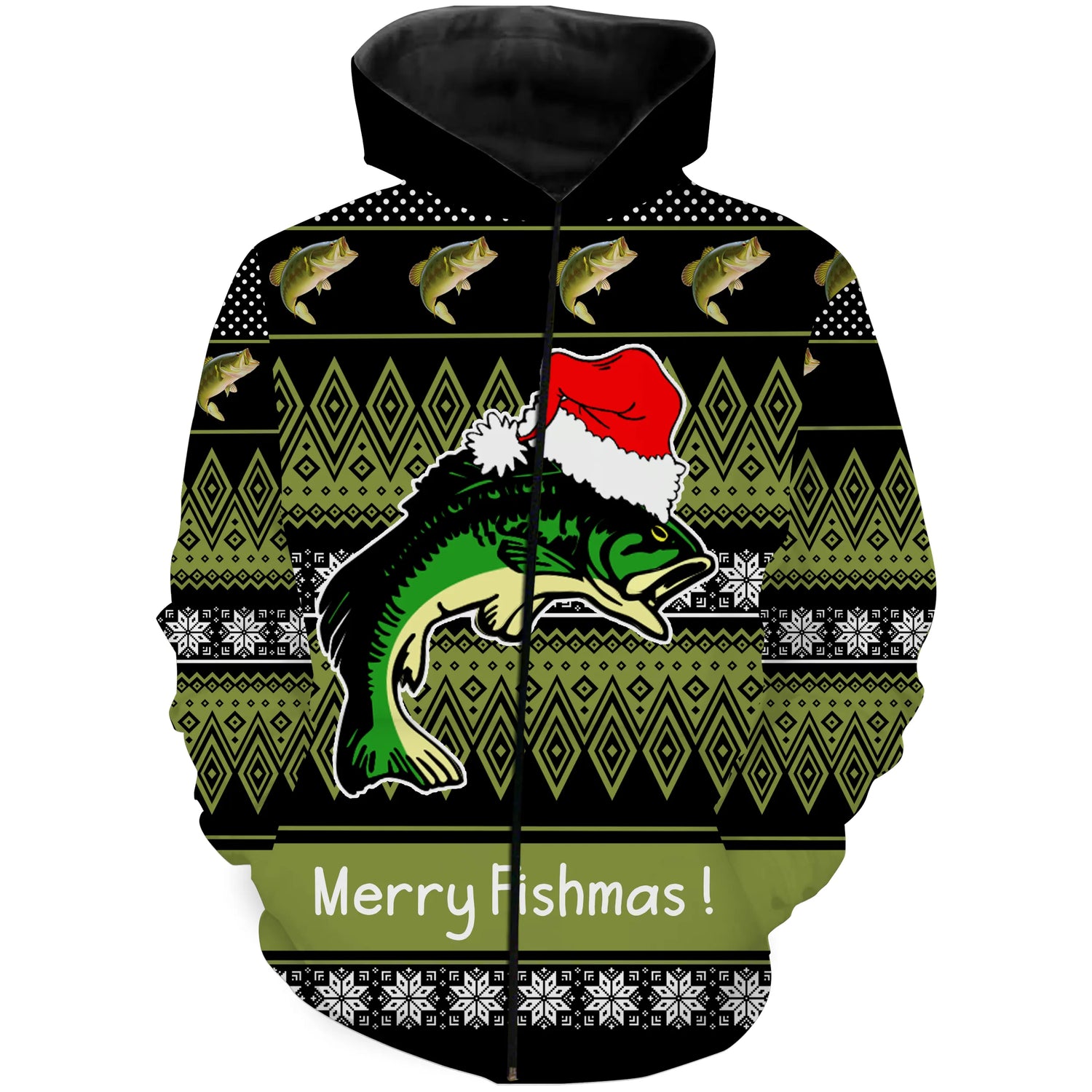 Pull De Noël, Cadeau Noël Pêcheur, Poisson Porte un Chapeau de Père Noël - CT12112241