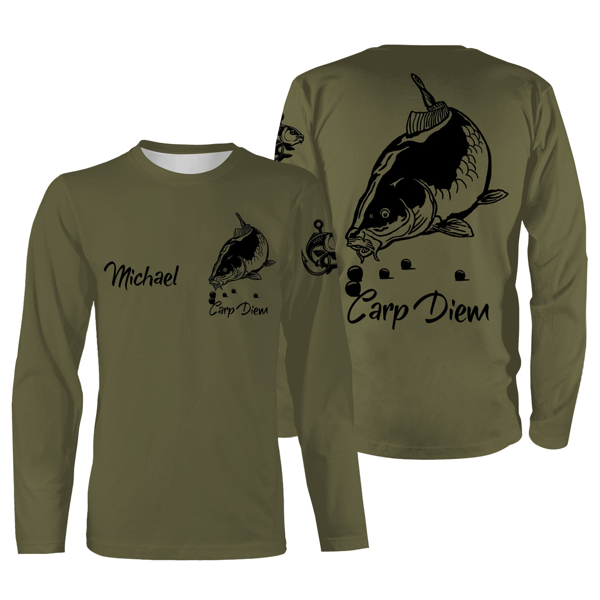 T-shirt pêche carpe vert kaki vue dos illustration carpe Carp Diem design halieutique