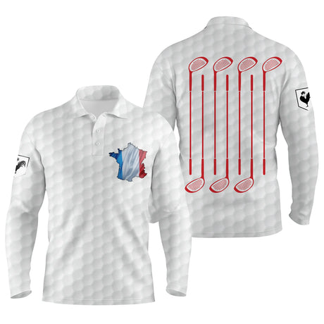 Polo Shirt pour Fan de Golf, Cadeau Original Golf, Polo à Séchage Rapide Homme Femme, Drapeau France, Club de Golf, Balle de Golf - CTS13052207 - Polo Manches Longues Unisexe