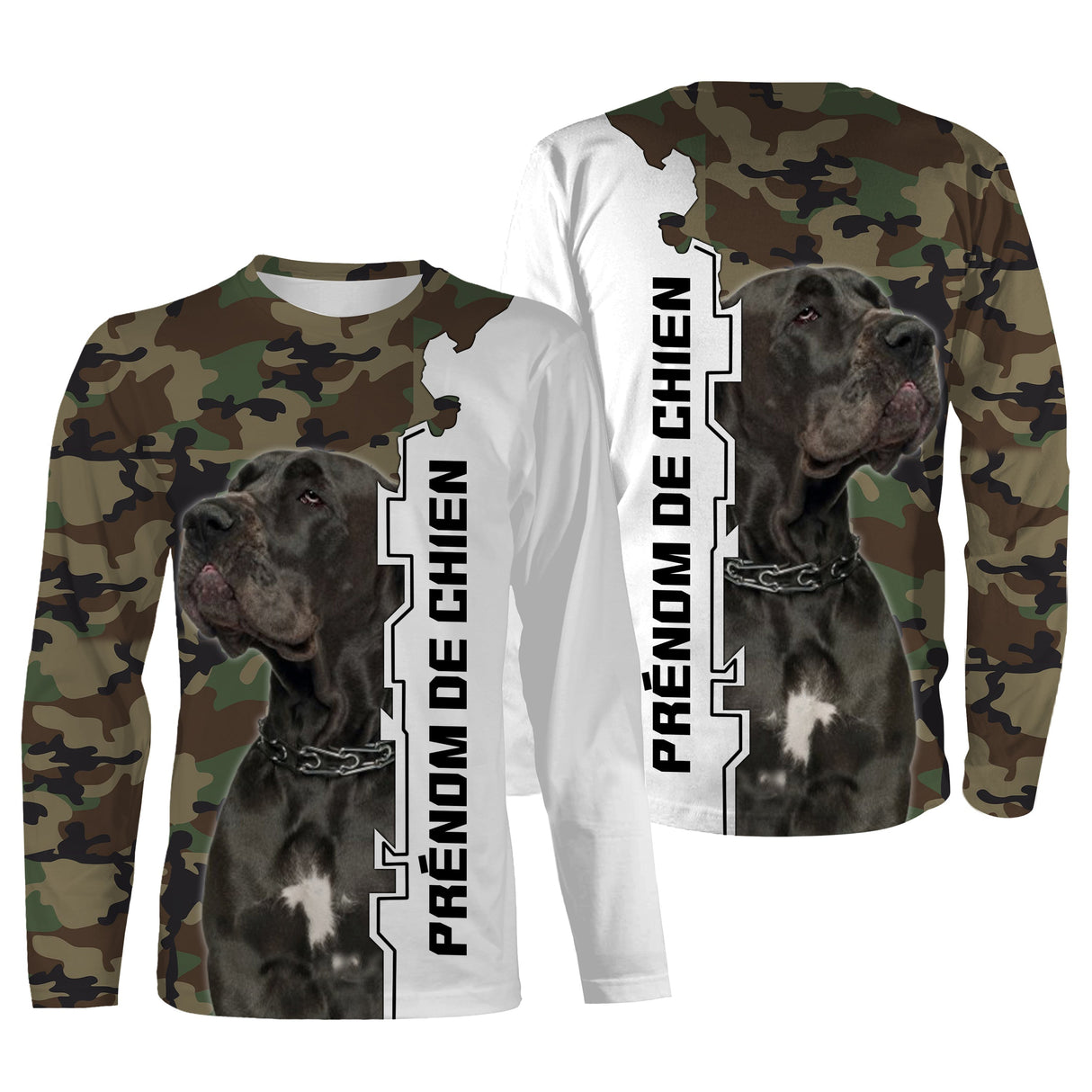 Sweat capuche chien Dogue Allemand all-over camouflage forêt motif Grand Danois bleu photo prénom personnalisés