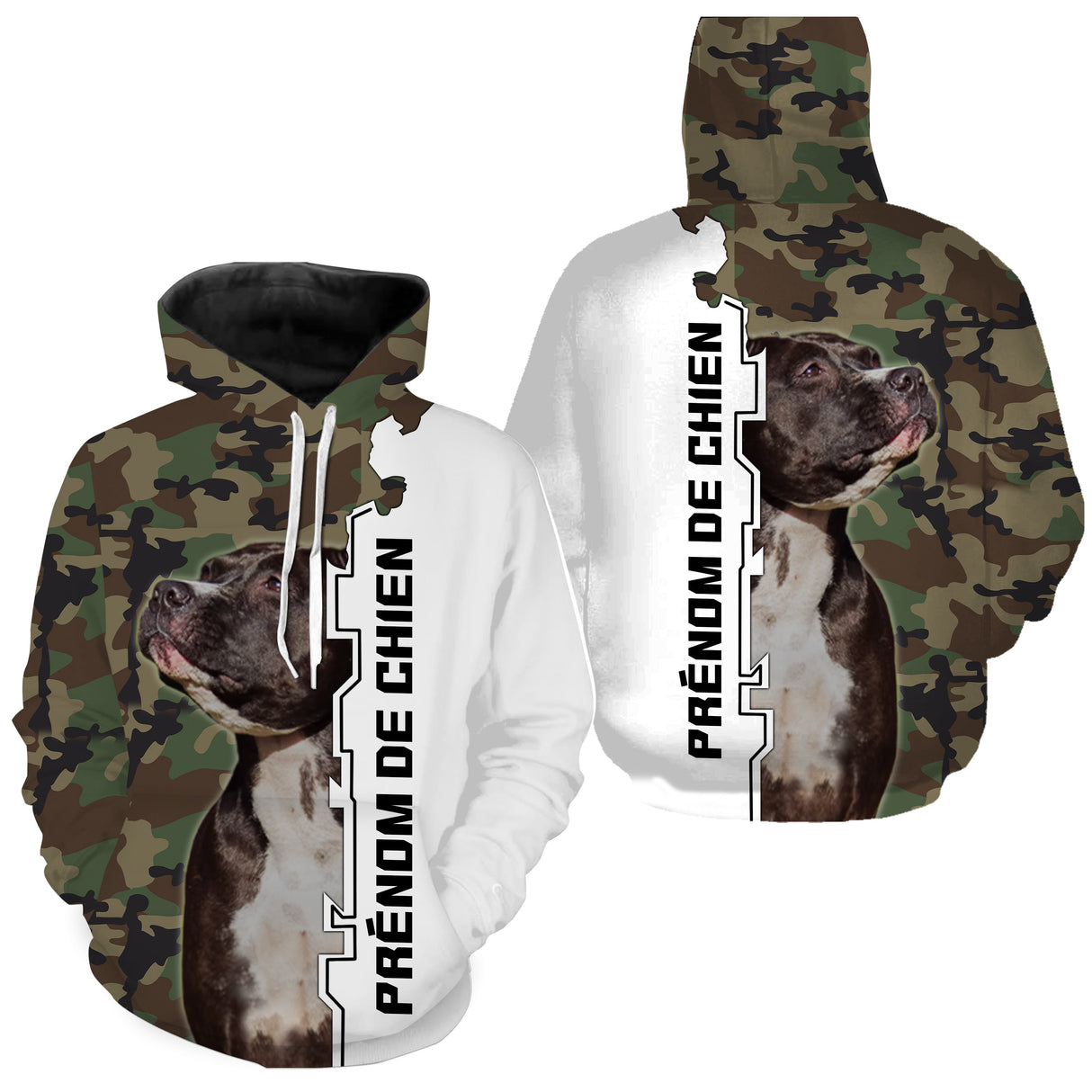 T-shirt Staffordshire camouflage forêt motif chien Staffie bringé photo prénom personnalisés cynophile maître