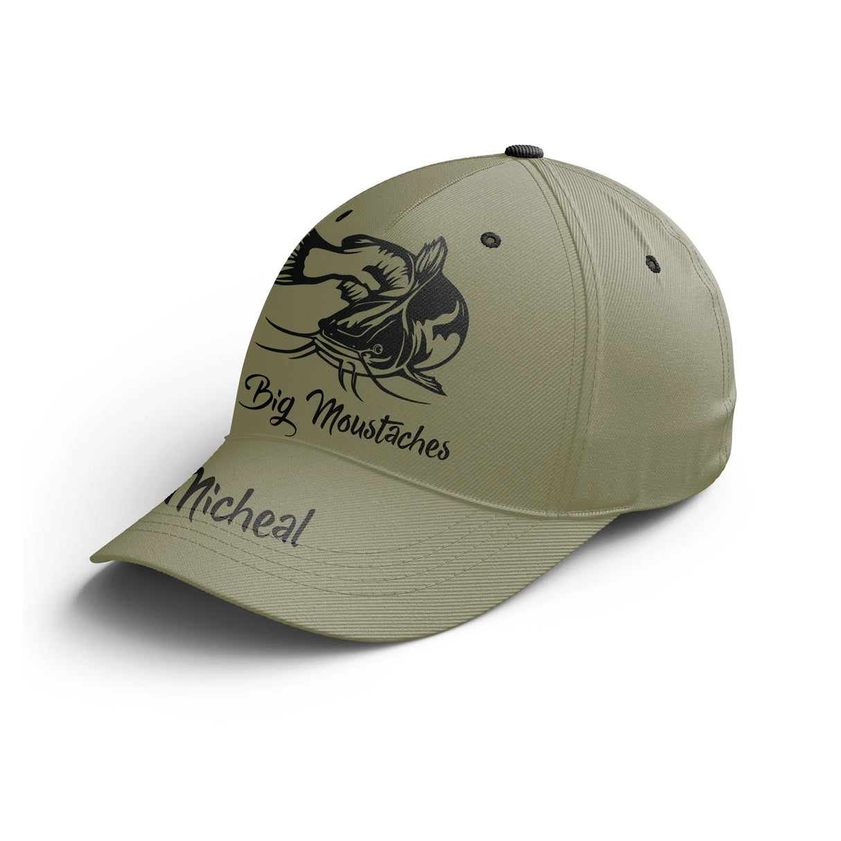Casquette pêche silure bleue silure stylisé prénom côté broderie pêcheur carnassier personnalisée