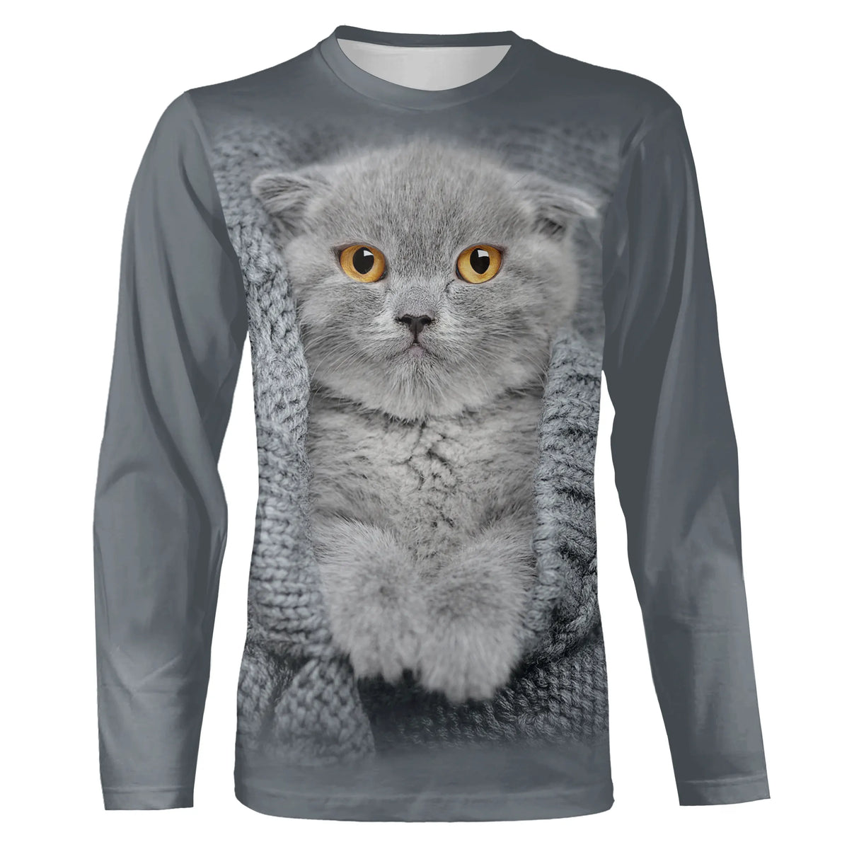 T-shirt chat gris Scottish Fold unisexe, design photoréaliste oreilles repliées mignon quotidien