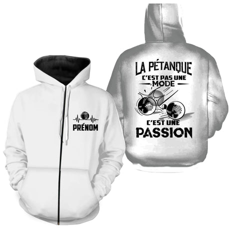 Sweat à Capuche Personnalisé Pétanque - Passion & Style Unique - A180325 - Sweat à capuche zippée  blanc
