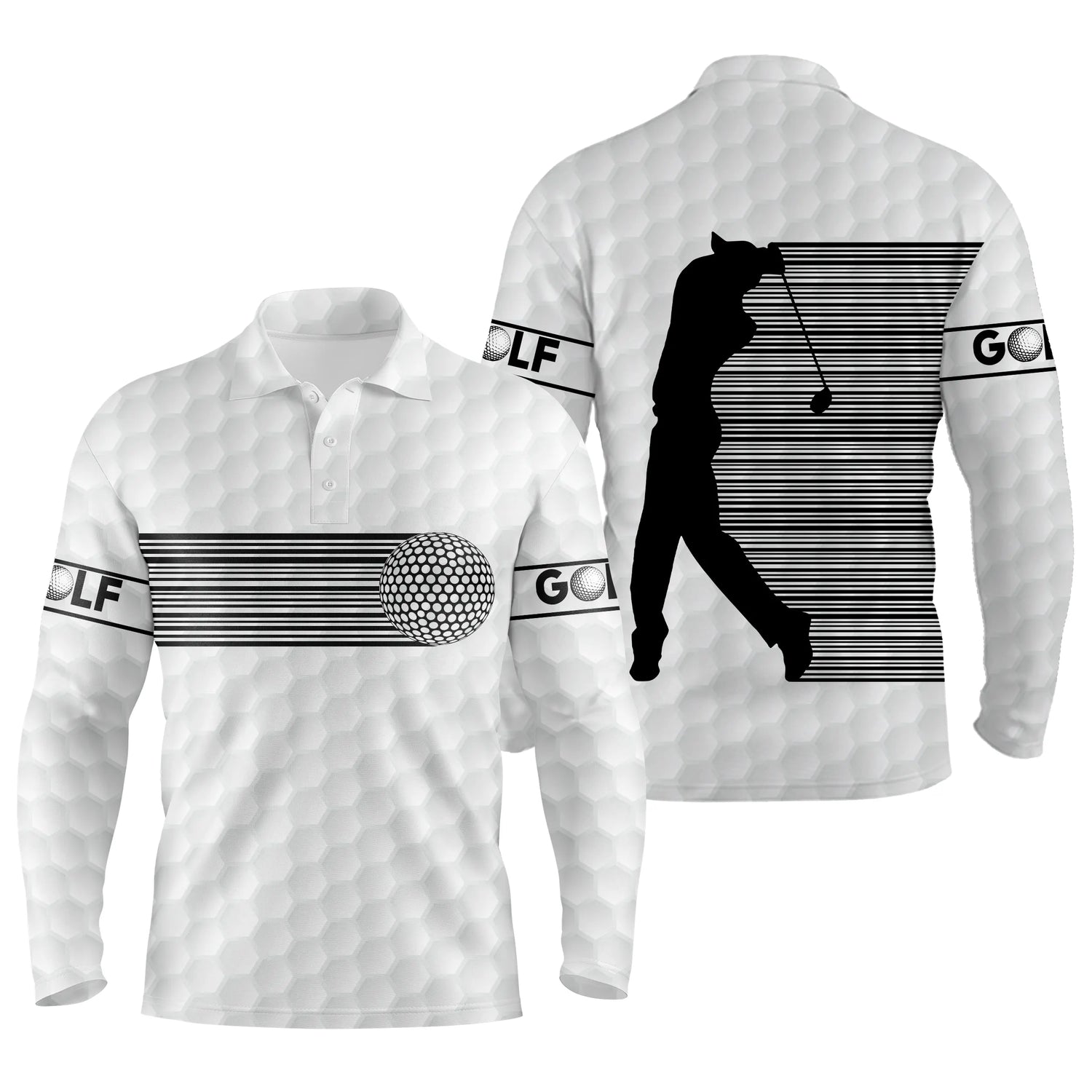 Rayures Noires et Blanches, Code-barres Polo de Golf, Polo de Sport, Cadeau Original pour Fans de Golf, Polo Homme Femme, VĂȘtements Golfeur et Golfeuse - CTS18052217 - Polo Manches Longues Unisexe