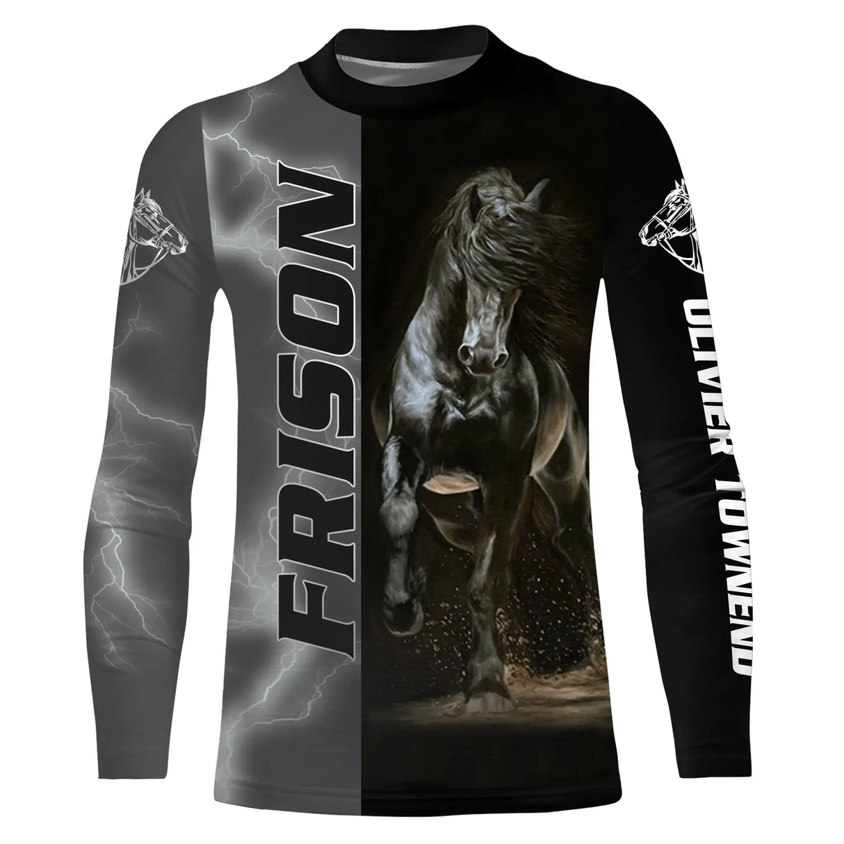 Débardeur all-over cheval frison noir avec frison galop étincelles été équestre