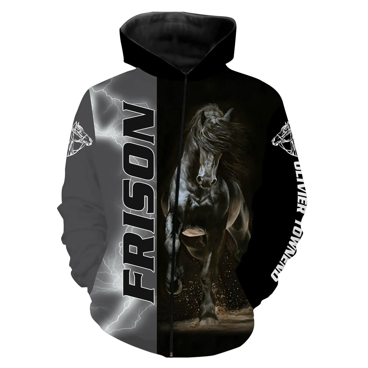 T-shirt all-over cheval frison noir personnalisé pour passionnés race frisonne baroque