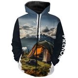 T-Shirt Camping Prêt-à-Partir avec Impression Tente Et Montagne 3D - CT20022463 Sweat Zippé All Over Unisexe