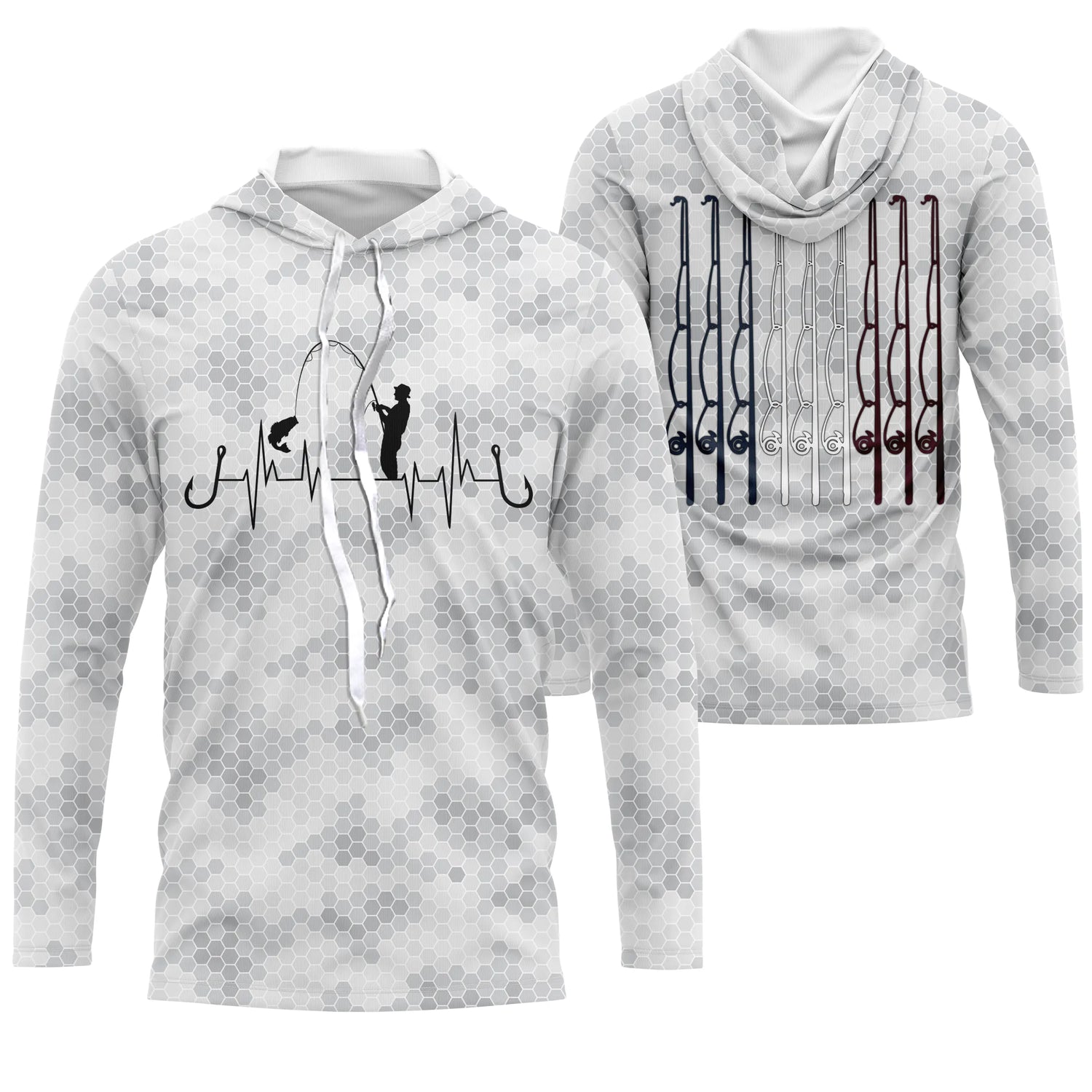 Camouflage Blanc et Noir, Cadeau Original PĂȘcheur, Tee shirt All-Over, T-Shirt Anti-UV, Cannes Ă  PĂȘche tricolore Bleu Blanc Rouge - CTS20052222 T-shirt Anti UV Ă  Capuche