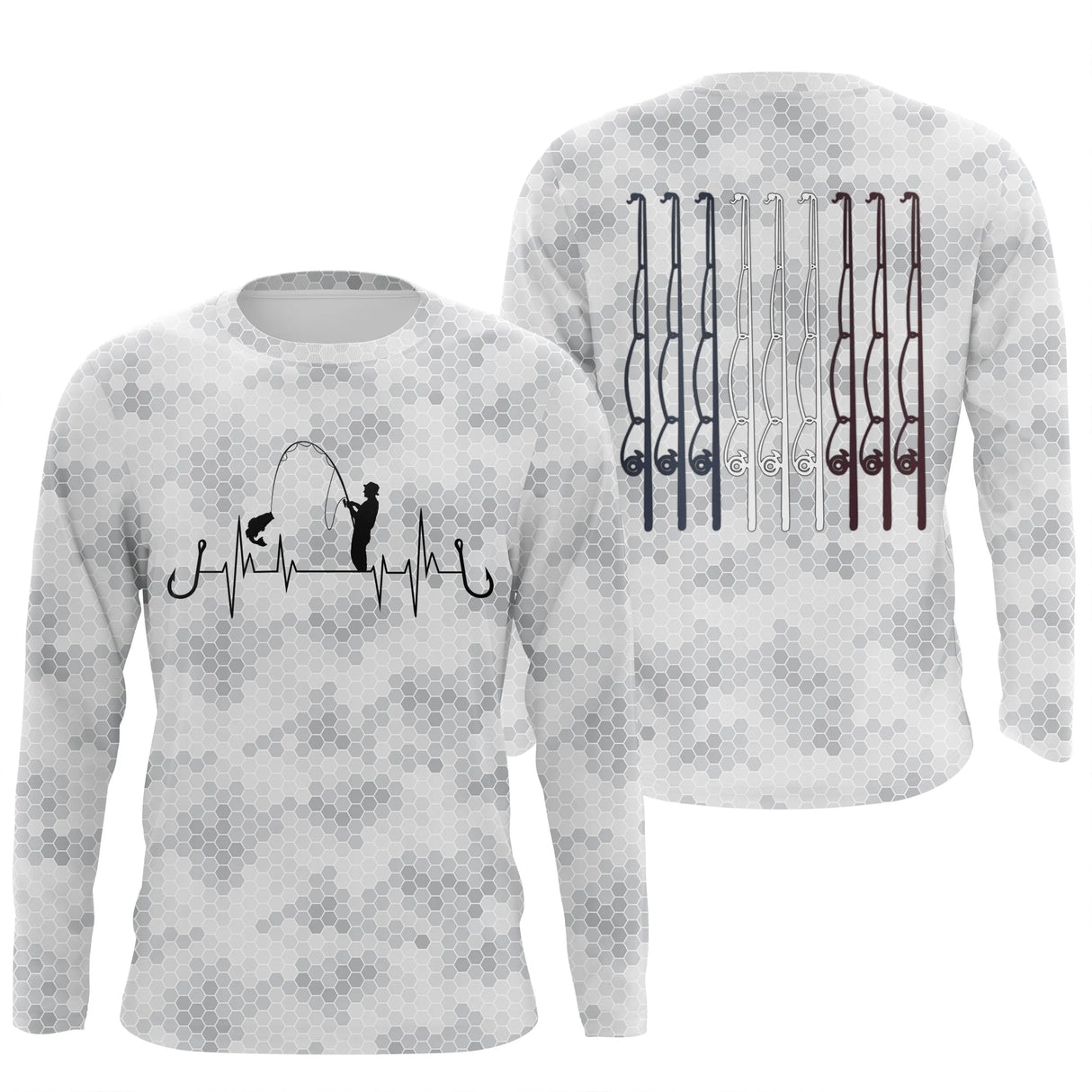 Sweat à capuche pêche camouflage blanc gris noir cannes tricolore