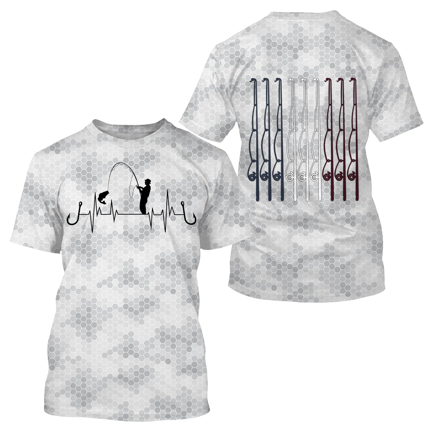 Camouflage Blanc et Noir, Cadeau Original PĂȘcheur, Tee shirt All-Over, T-Shirt Anti-UV, Cannes Ă  PĂȘche tricolore Bleu Blanc Rouge - CTS20052222 T-shirt All Over Unisexe