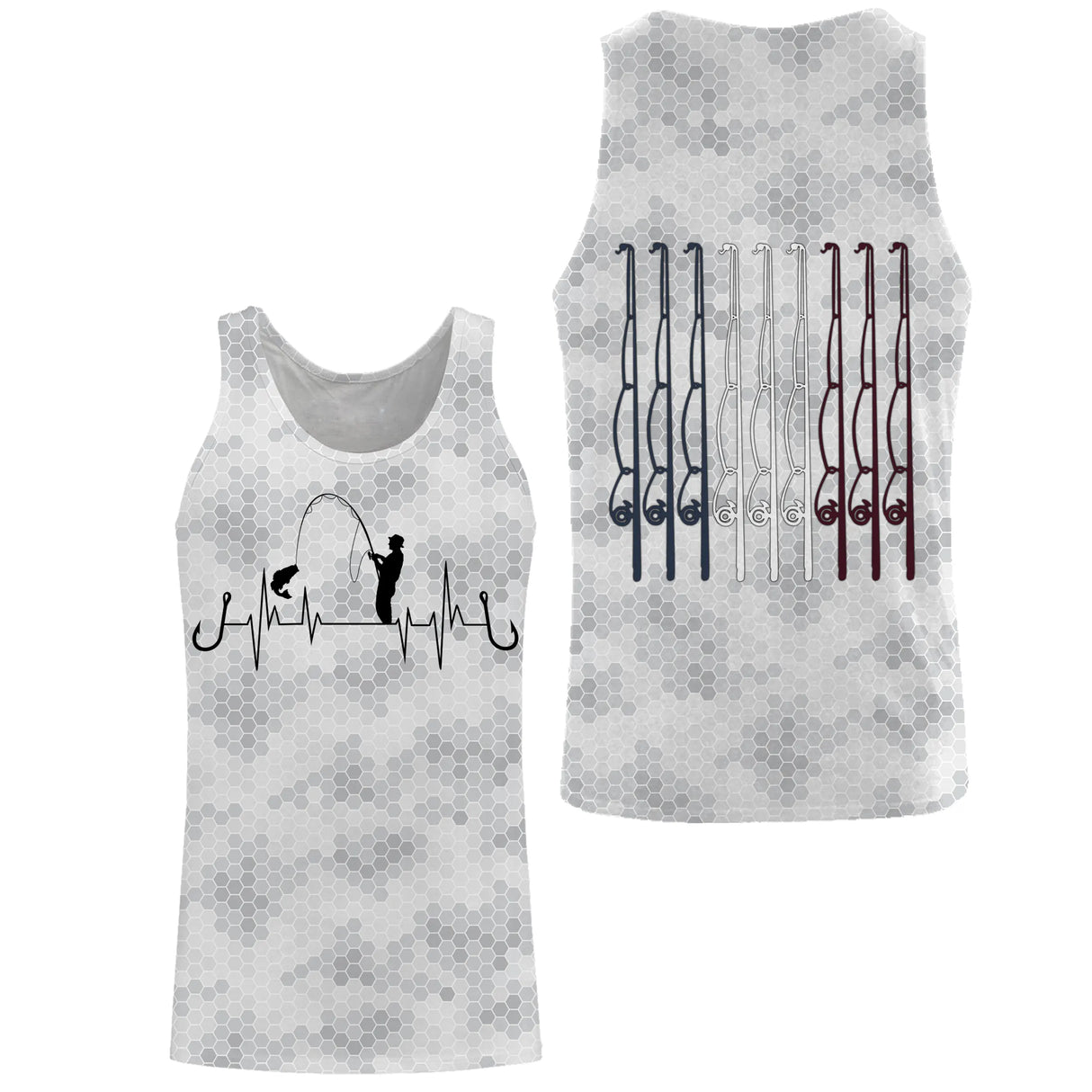 T-shirt pêche enfant manches longues camouflage blanc noir cannes tricolore
