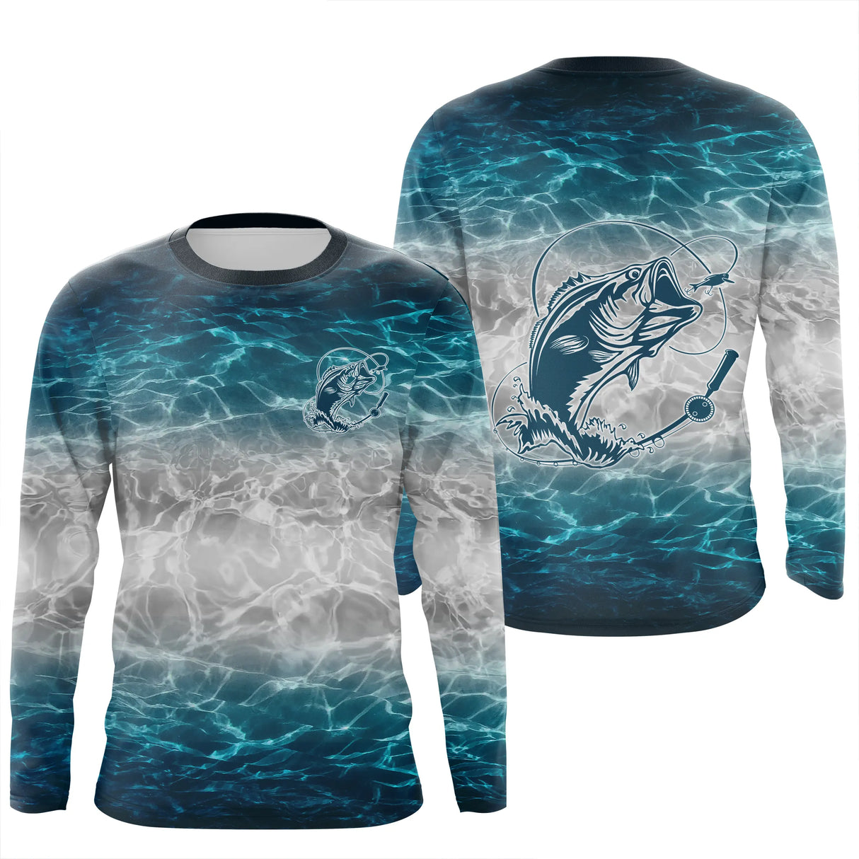 Anti-UV t-shirt à capuche pêche blanc Tahiti aquatique ECG silhouette pêcheur cannes tricolore prénom