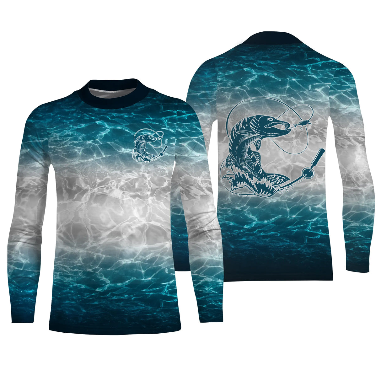 Débardeur pêche unisexe bleu turquoise océan eau cristalline brochet leurre