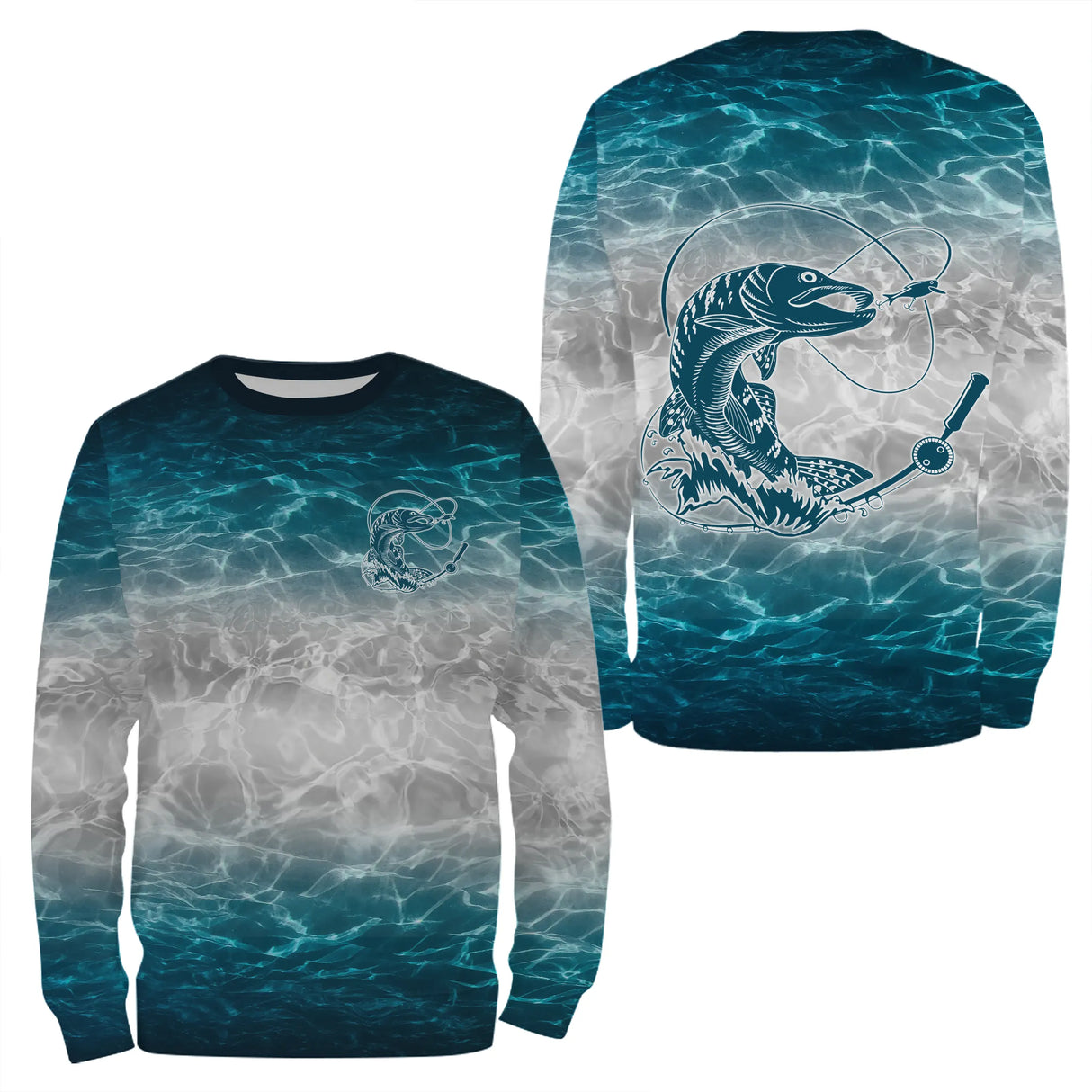 Sweat à capuche pêche bleu turquoise océan eau cristalline brochet leurre