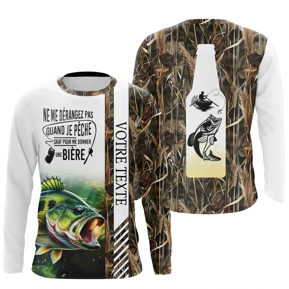 Hoodie pêche brochet camouflage brun zone texte personnalisable manches longues vue dos