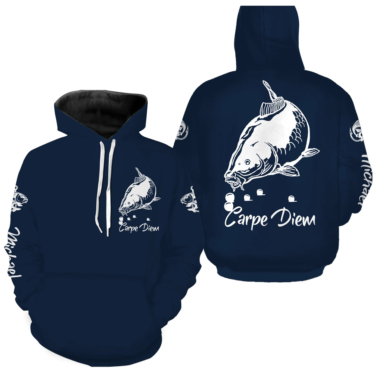 T-shirt anti-UV capuche pêche carpe bleu marine Carpe Diem pour carpistes passionnés