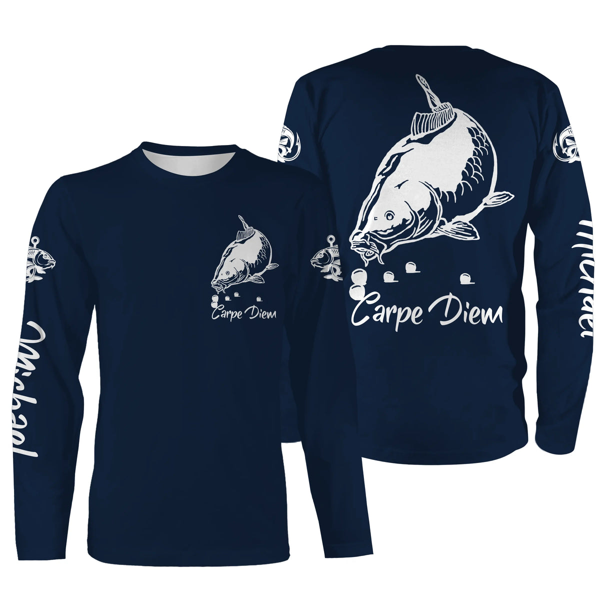 Sweat capuche pêche carpe bleu marine Carpe Diem avec carpe stylisée