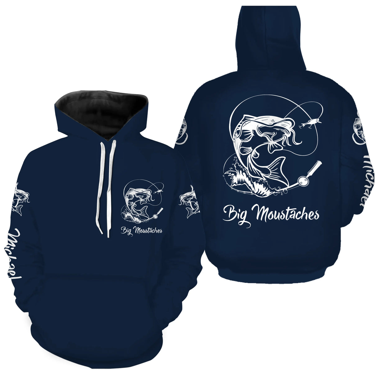 T-shirt manches longues pêche silure bleu marine pour silureurs de fleuve
