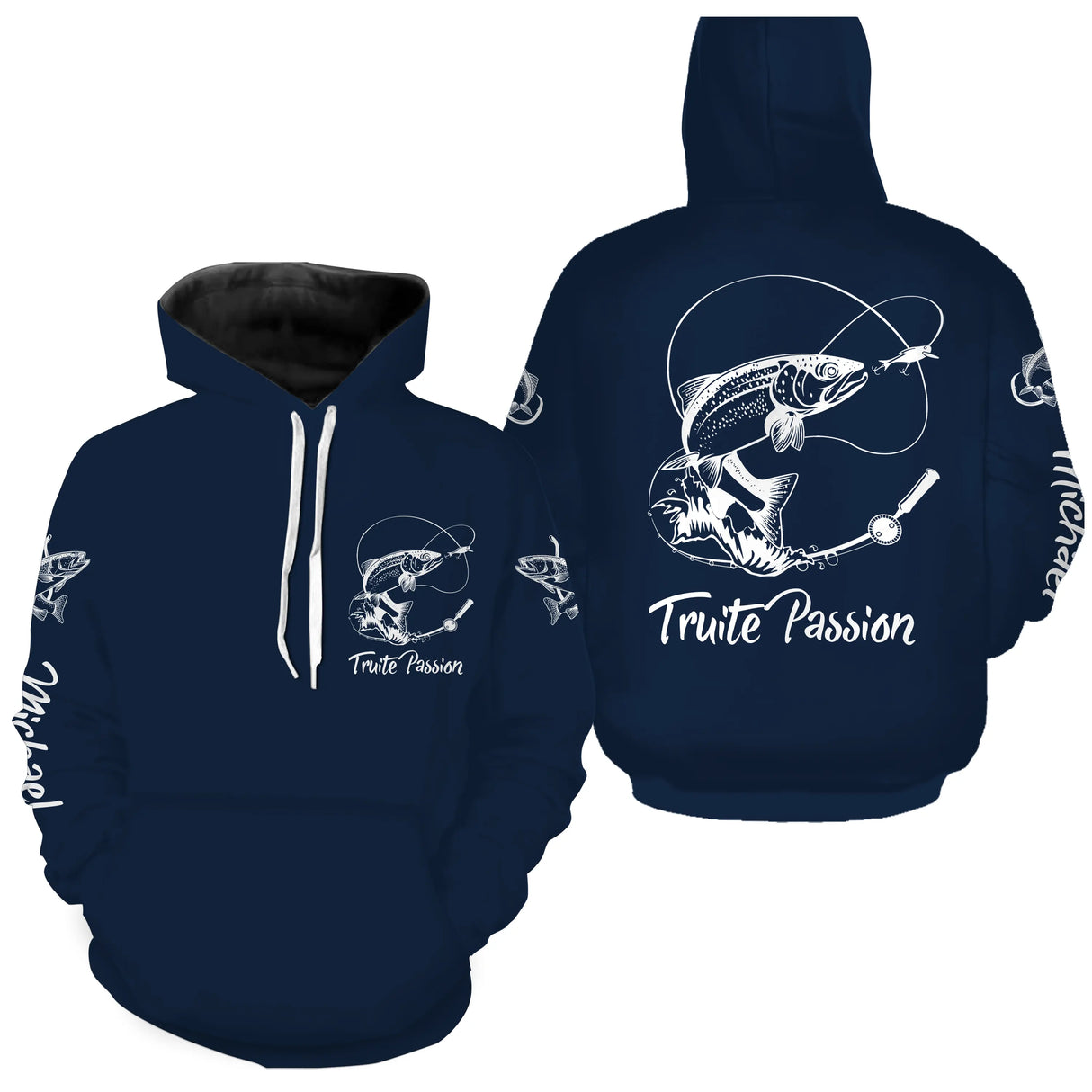 T-shirt manches longues pêche truite bleu marine pour pêcheurs au toc et à la mouche