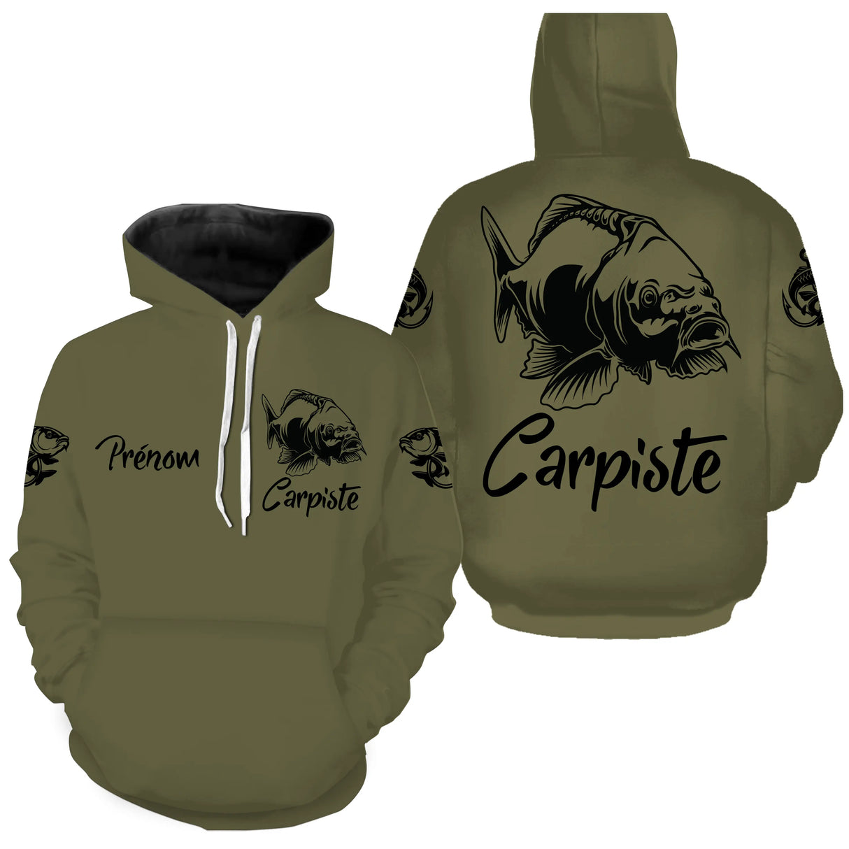 Gamme pêche carpiste vert kaki ensemble t-shirt sweat anti UV design halieutique carpe