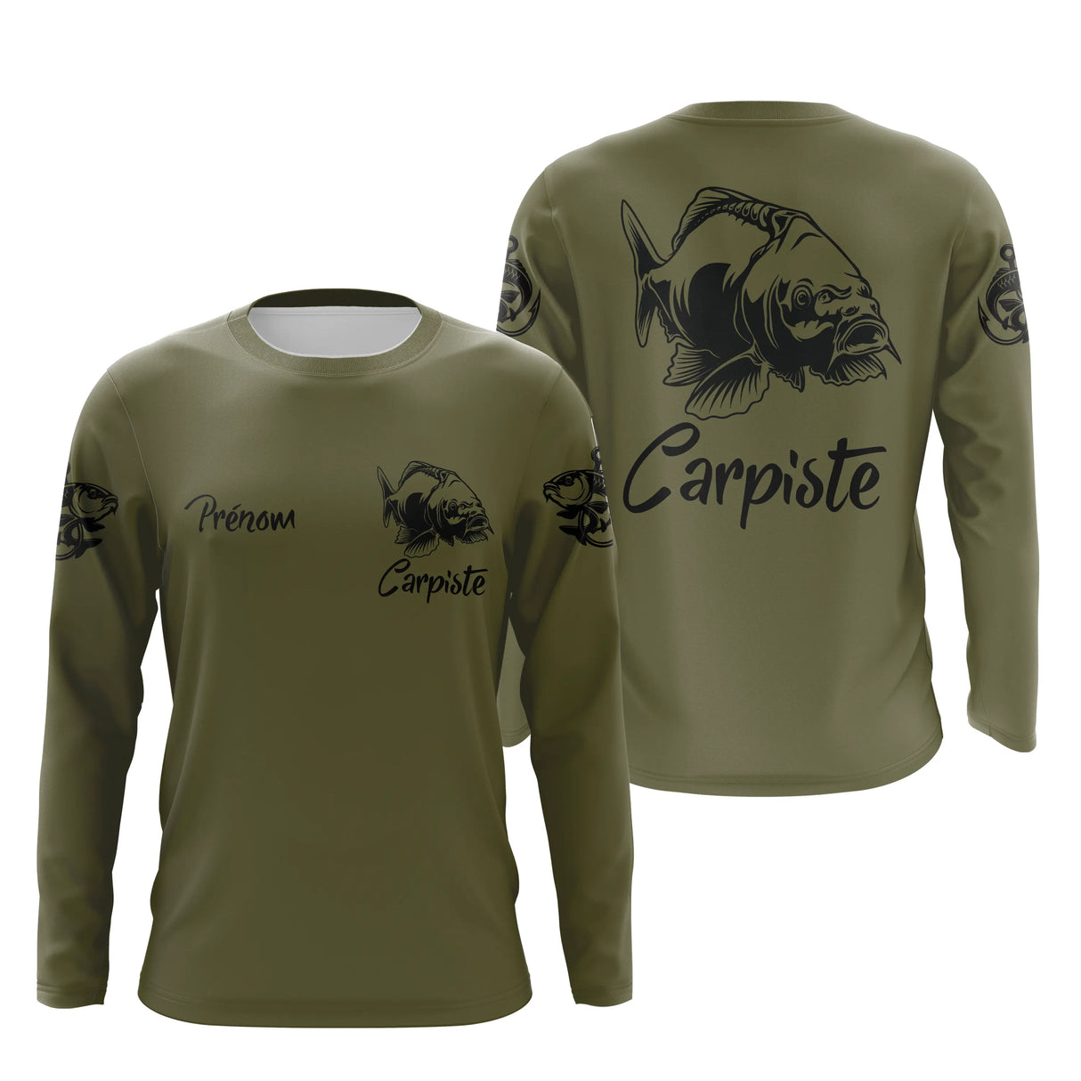 Sweat capuche pêche carpiste vert kaki Carpiste prénom personnalisable poche kangourou