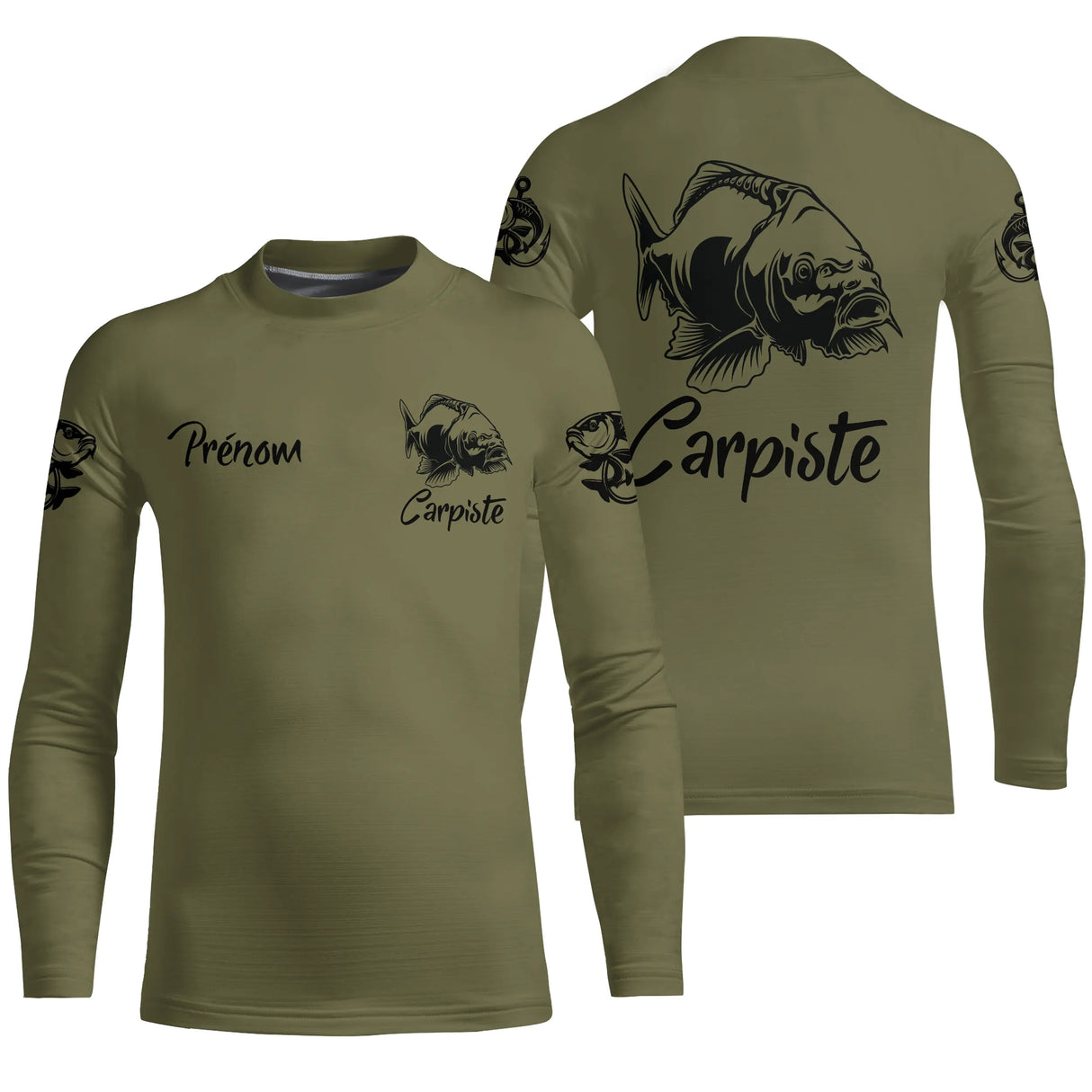 T-shirt pêche carpiste vert kaki variante design illustration carpe Carpiste personnalisable
