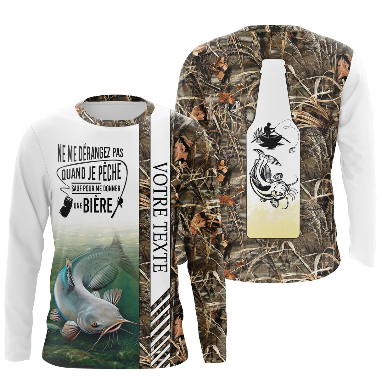 Hoodie pêche silure camouflage brun zone texte personnalisable catfish nuit vue dos