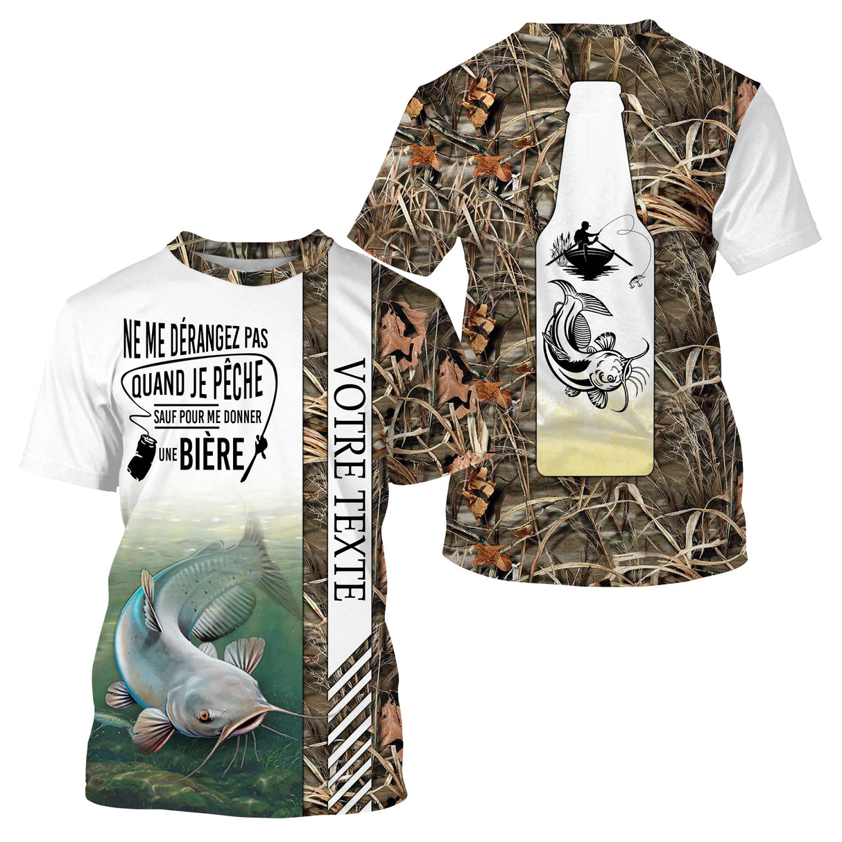 Pêche du Silure, Catfish, Poisson de Chat, Cadeau Personnalisé Pêcheur, Tee shirt All-Over, Vêtements Anti-UV, Motif Camouflage, Bière - CTS23052214 T-shirt All Over Col Rond Unisexe