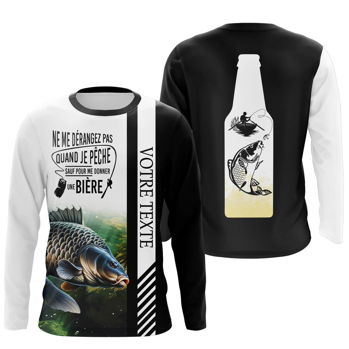 Hoodie pêche carpe noir blanc zone texte personnalisable carpe écaillée moderne vue dos