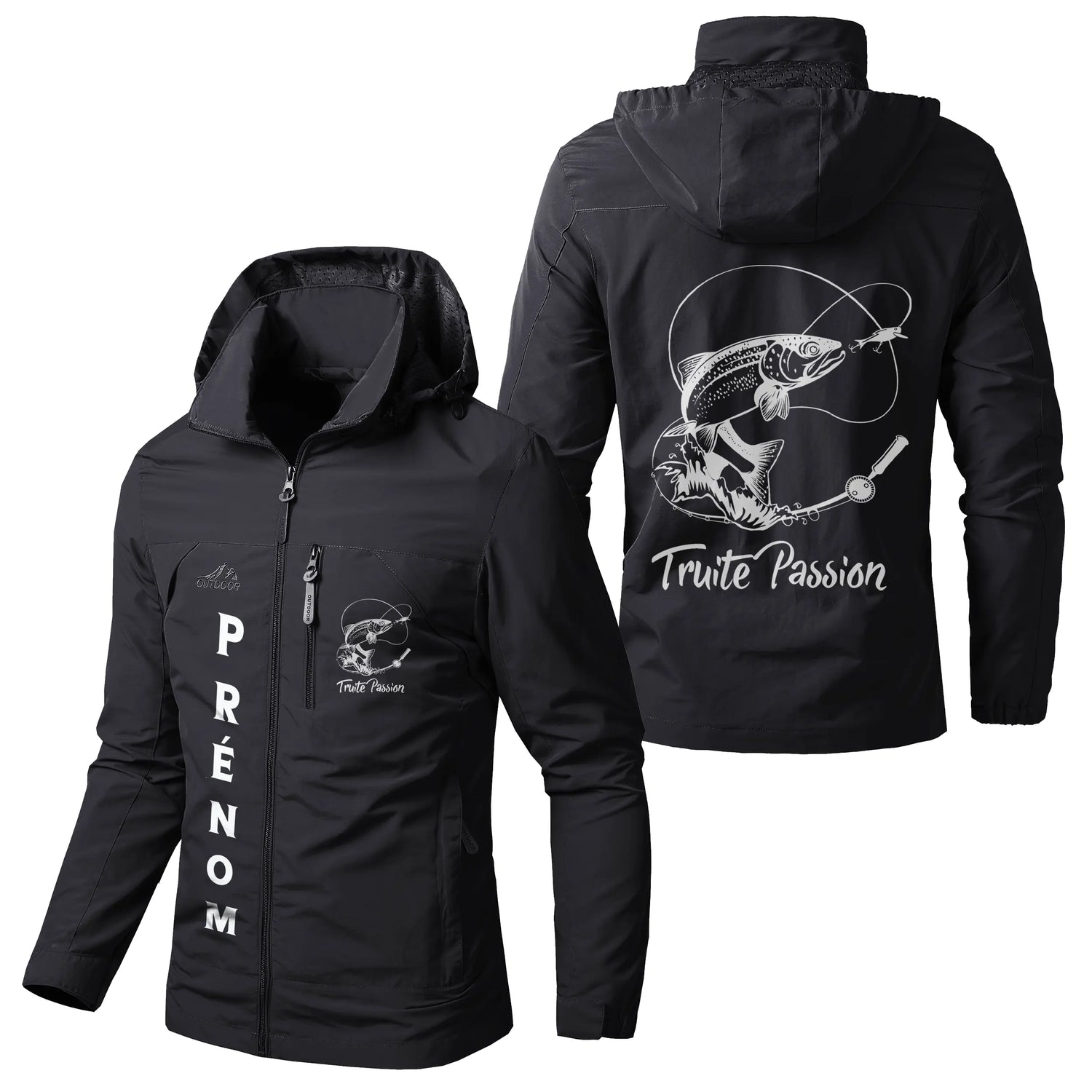 Veste Imperméable Personnalisée Pour Pêcheur, Pêche A La Truite, Cadeau Original Pêcheur - CT25112333 - Noir