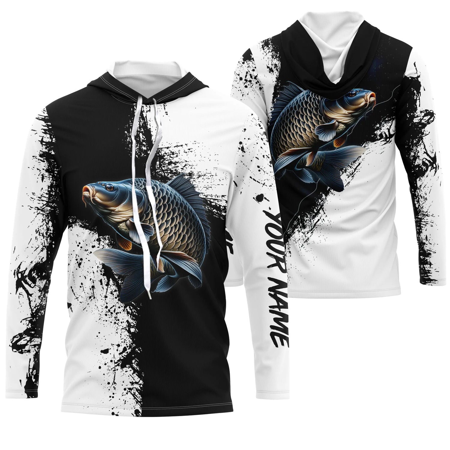 T-shirt Personnalisé Pêche De La Carpe, Noir et Blanc, Cadeau Original Pêcheur - CT26072209 Anti UV T-shirt à Capuche Unisexe