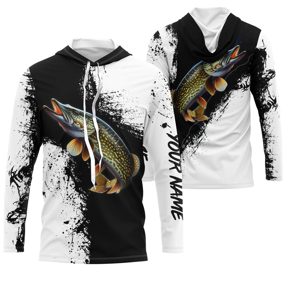 T-shirt Personnalisé Pêche Du Brochet, Noir et Blanc, Cadeau Original Pêcheur - CT26072210 Anti UV T-shirt à Capuche Unisexe