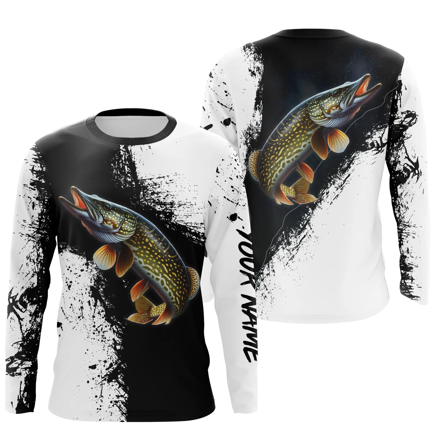 T-shirt Personnalisé Pêche Du Brochet, Noir et Blanc, Cadeau Original Pêcheur - CT26072210 Anti UV T-shirt Manches Longues Unisexe