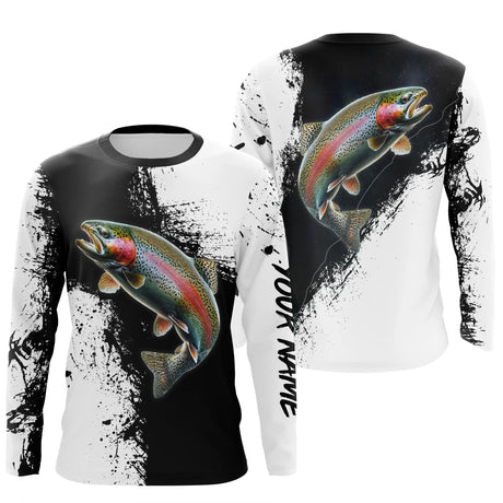T-shirt Personnalisé Pêche De La Truite Noir et Blanc, Cadeau Original Pêcheur - CT26072211 Anti UV T-shirt Manches Longues Unisexe