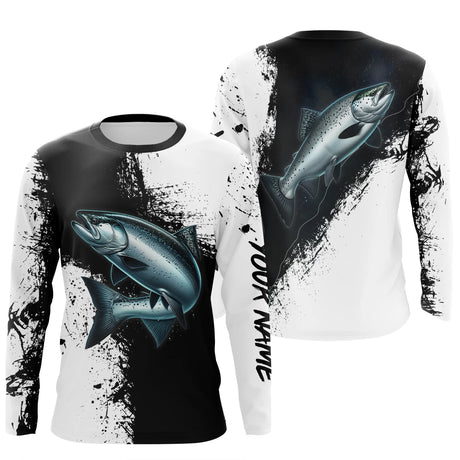 T-shirt Personnalisé Pêche Du Saumon Noir et Blanc, Cadeau Original Pêcheur - CT26072212 Anti UV T-shirt Manches Longues Unisexe