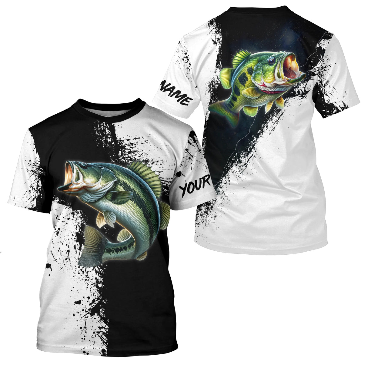 T-shirt col rond pêche bar noir blanc design lifestyle côtier