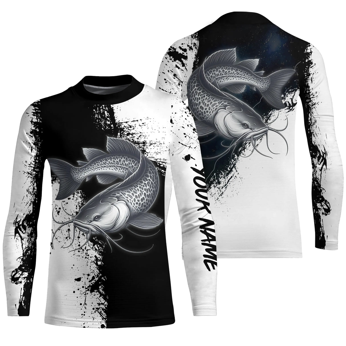 T-shirt Personnalisé Pêche Du Silure Noir et Blanc, Cadeau Original Pêcheur - CT26072214 T-shirt All Over Manches Longues Unisexe