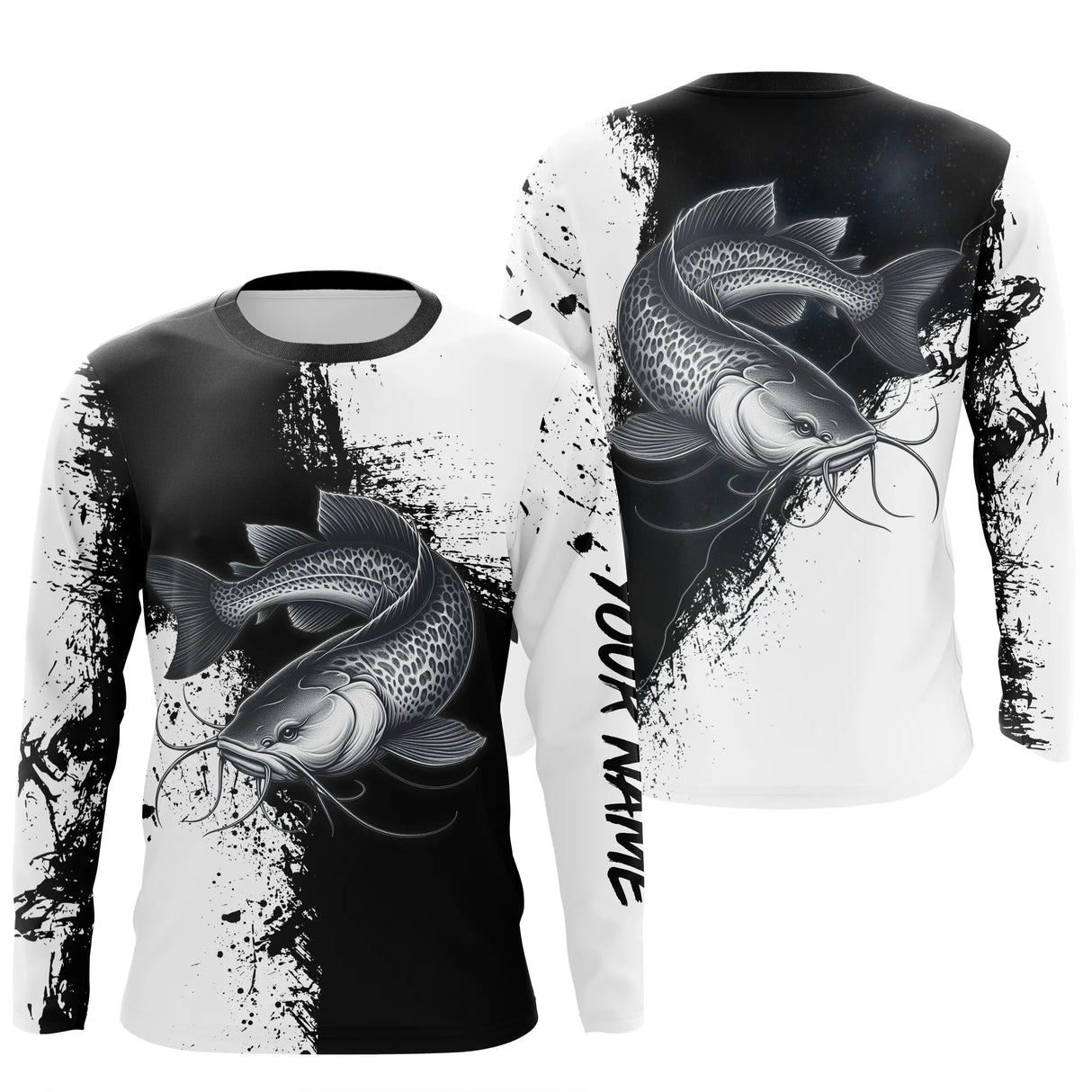 T-shirt Personnalisé Pêche Du Silure Noir et Blanc, Cadeau Original Pêcheur - CT26072214 Anti UV T-shirt Manches Longues Unisexe