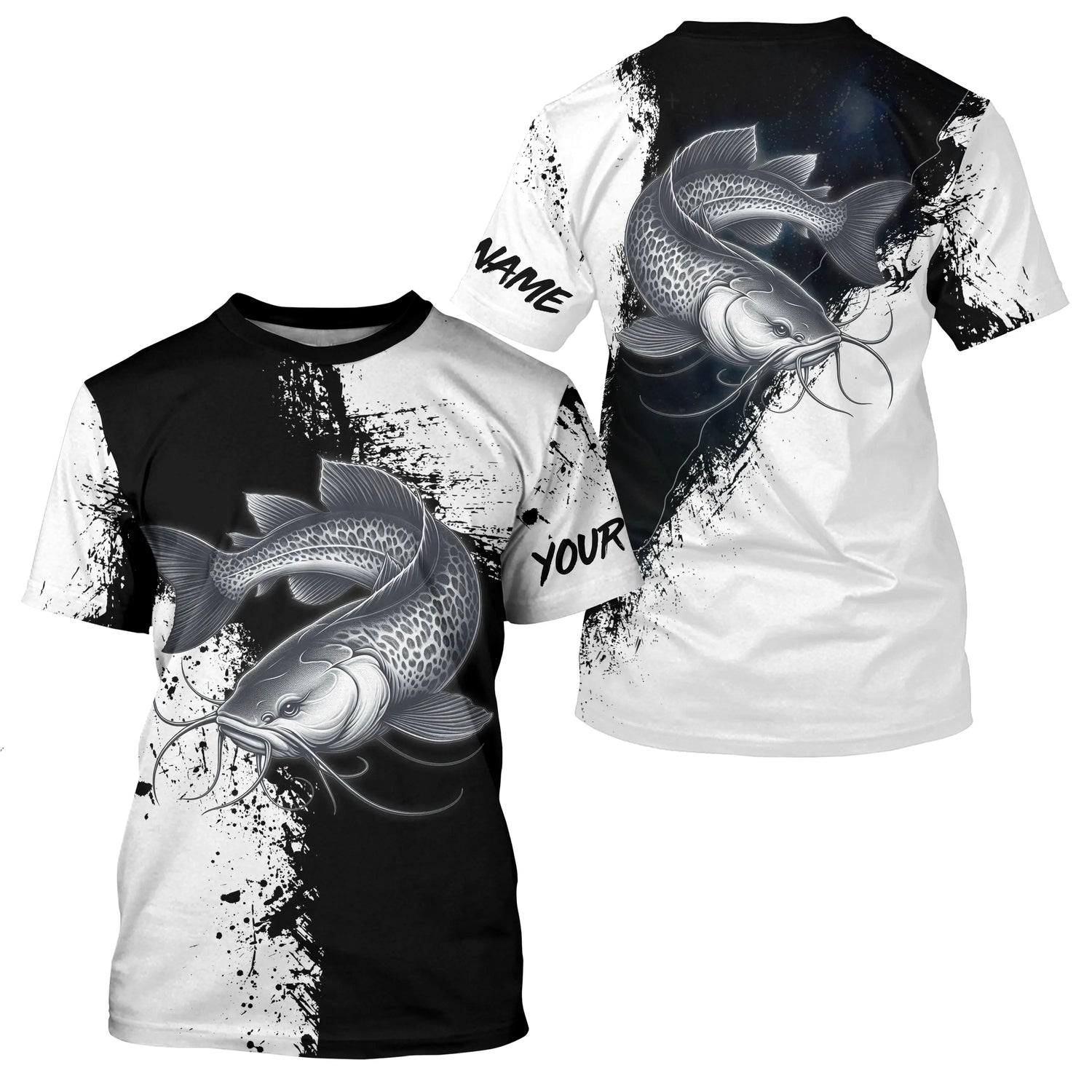 T-shirt Personnalisé Pêche Du Silure Noir et Blanc, Cadeau Original Pêcheur - CT26072214 T-shirt All Over Col Rond Unisexe